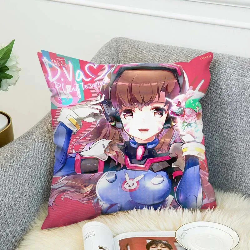 Anime Pillow Cover Overwatch D.va Pilow Cases Sofa Cushions Decorative Pillows for Bed Pillowcase 40x40 Fall Decor 45x45 Covers