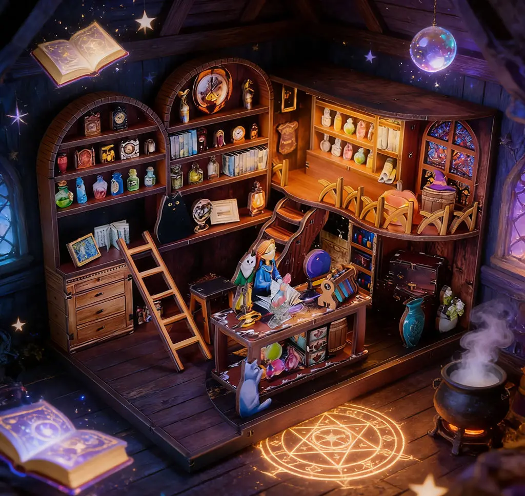 สินค้ามาใหม่ ชุดตัวต่อไม้ 3 มิติ ห้องทดลองเวทมนตร์ - บ้านตุ๊กตาจิ๋ว DIY ฉากจำลอง ของเล่นประกอบเอง ของเล่นเสริมพัฒนาการสำหรับเด็ก