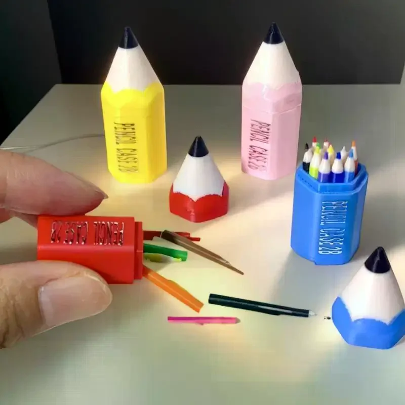 Paquete de accesorios para casa de muñecas en miniatura de 10/12 piezas, mini modelo de material escolar con bolígrafos de colores y lápiz para niños