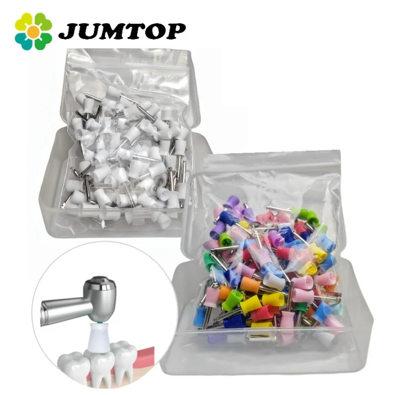 

JUMTOP 100Pcs/Box Dental Polishing Cup Latch Type Rubber Tooth Polish Polishing Brush Prophy Cup for Low Speed Handpiece