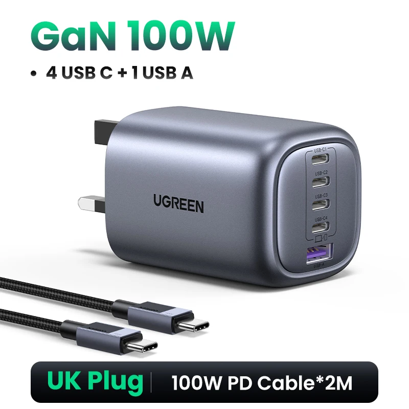 Ugreen-gan-usb c充電器,5ポート,100w,qc4.0,3.0 pps,macbook air