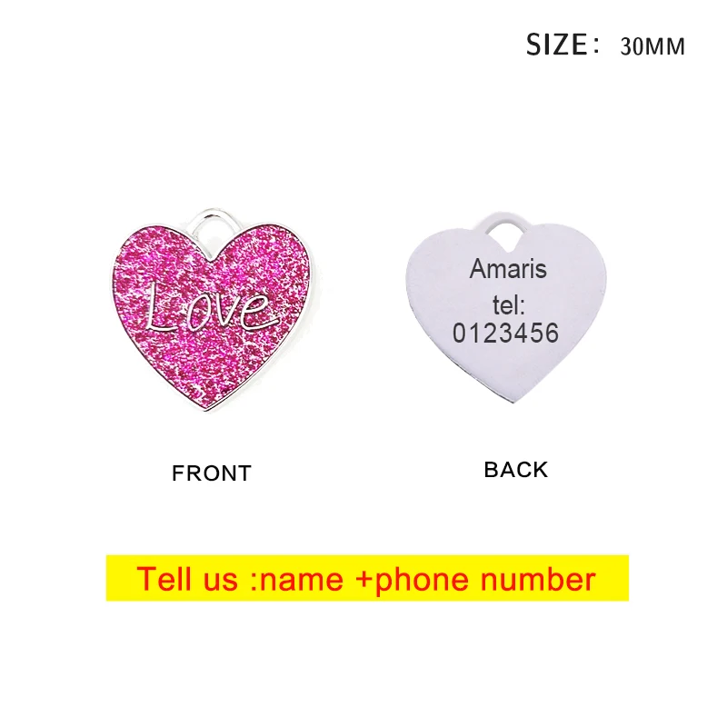 Glitter Heart Metal Dog Tag Personalized Lettering Pet Identity Tag Dog Collar Anti-Lost Pendant Pet Supplies Accessories