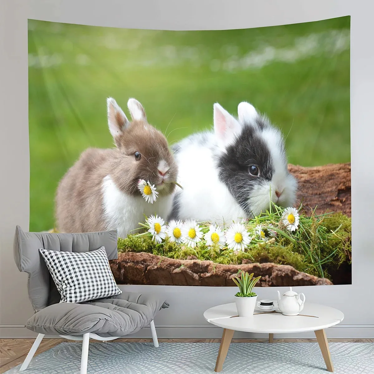 Cute rabbit tapestry wall hanging Easter bedroom background cloth home decoration living room dormitory wall hanging cloth