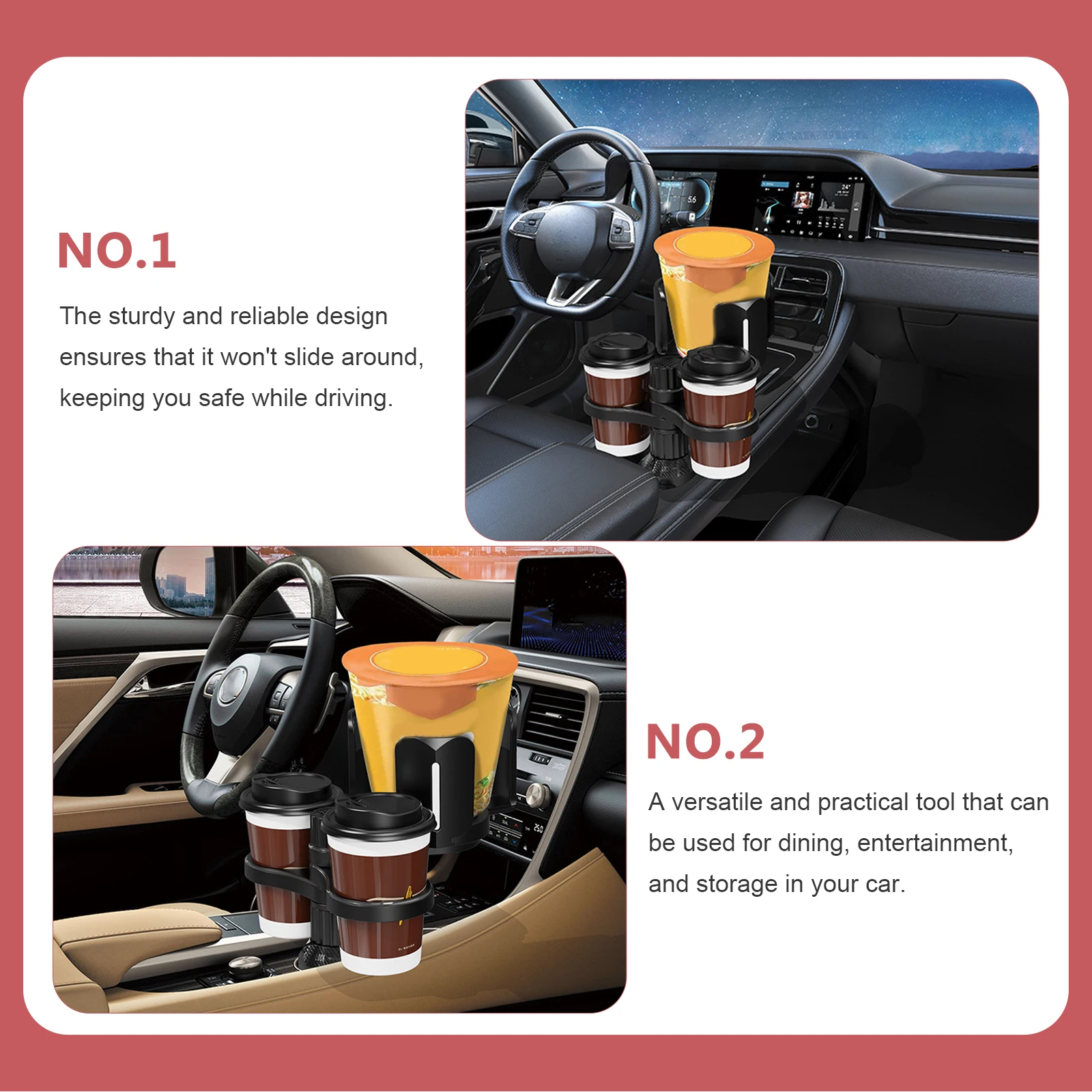 

Universal Car Cup Holder Expander Large Capacity Drink Phone Storage Rack Non-Slip Adjustable Vehicle Mounted Water Bottle