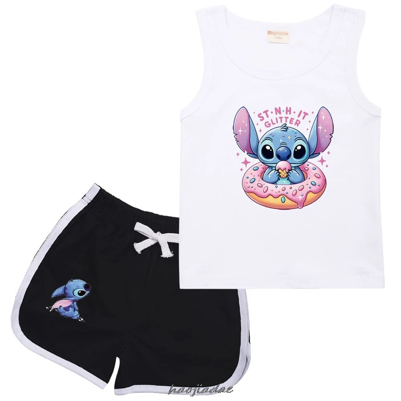 Hot Children's Lilo And Stitch Kids Clothes Sets Children Tracksuit Suit Teens Girls Boys Outfits T Shirt + Shorts 2Pcs Gift