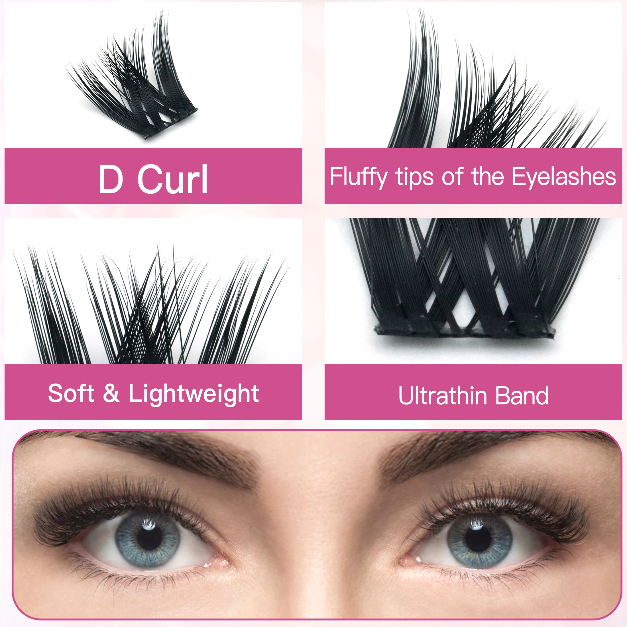 Cluster per ciglia Kit per estensioni delle ciglia Set per trucco fai-da-te Applicatore per rimozione colla per ciglia e sigillo