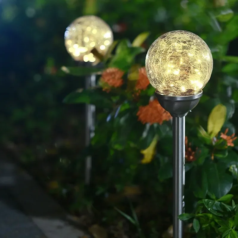 Courtyard Solar Glass Lamp Stainless Steel Ground Plug Lamp Outdoor Garden Waterproof Rainbow Decorative Planet Lamp