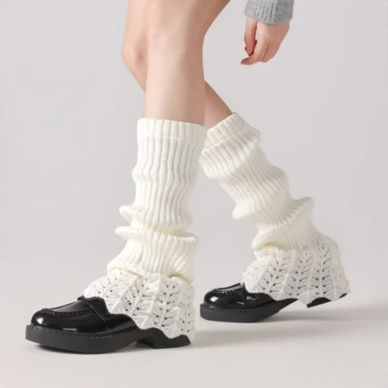

Y2k Aesthetic Autumn Knitted Solid Grunge Flare Leg Warmers Socks 2025 Women Hollow Out Girls Knee High Boots Cover Streetwear