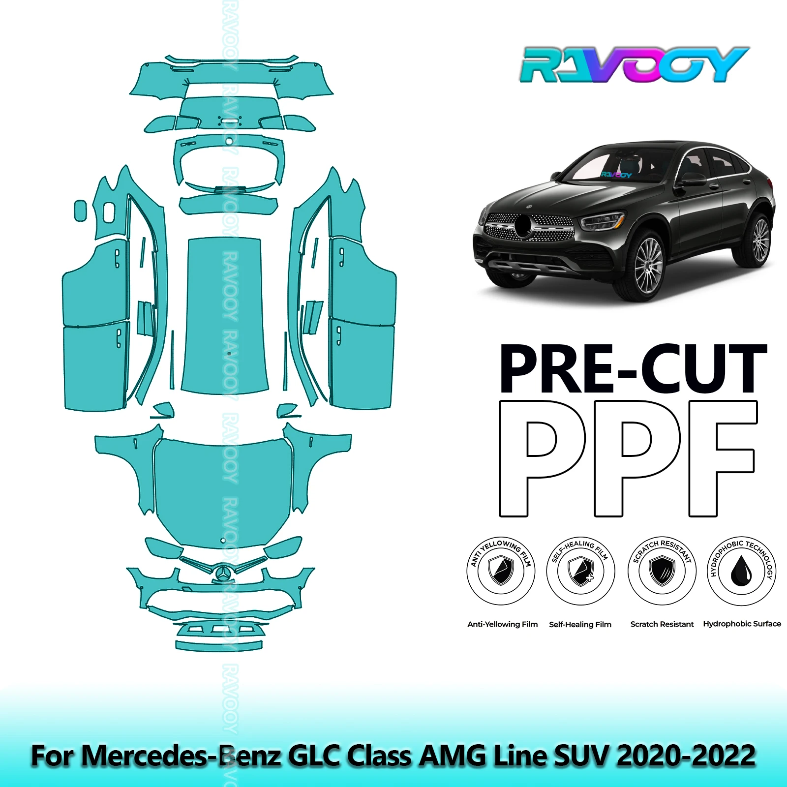 

8.5Mil Full Vehicle Clear Bra Precut PPF Paint Protection Film For Mercedes-Benz GLC Class AMG Line SUV 2020-2022
