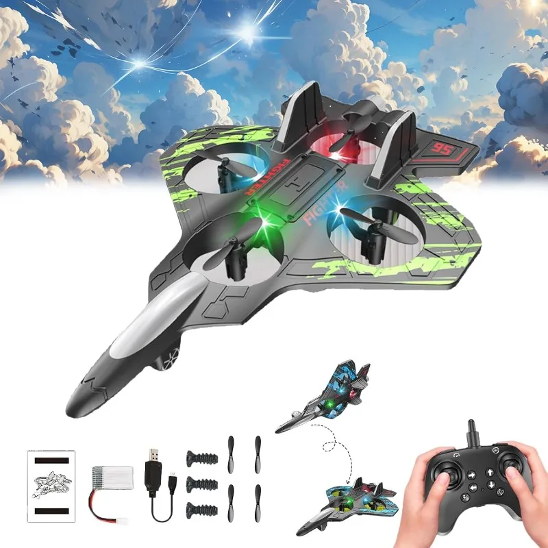 

Form Drone RC Airplane for Kids and Beginners Remote Control Plane Fighter Jet Helicopter with Light and 360° Flip