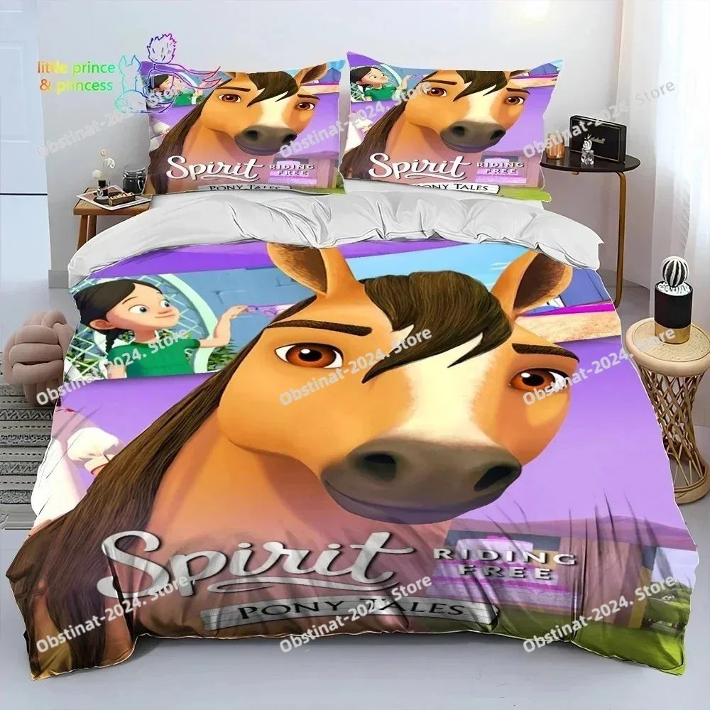 

Spirit Riding Free Horses Cartoon Bedding Set Single Twin Full Queen King Size Bed Set Adult Kid Bedroom Bedding Gift