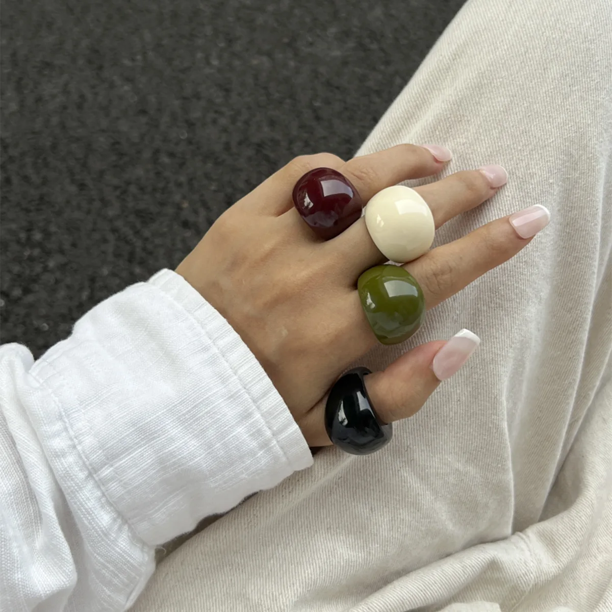 Transparent Multicolour Resin Rings Exaggerate Oversize Candy Color Dome Chunky Ring Women Summer Versatile Jewelry Accessories