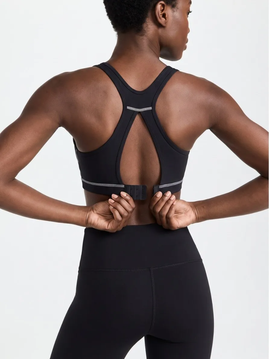 Women Color Block Racerback Sports Bra, High Impact, Cutout Back Hook Closure, Breathable Fixed Pads for Yoga Gym