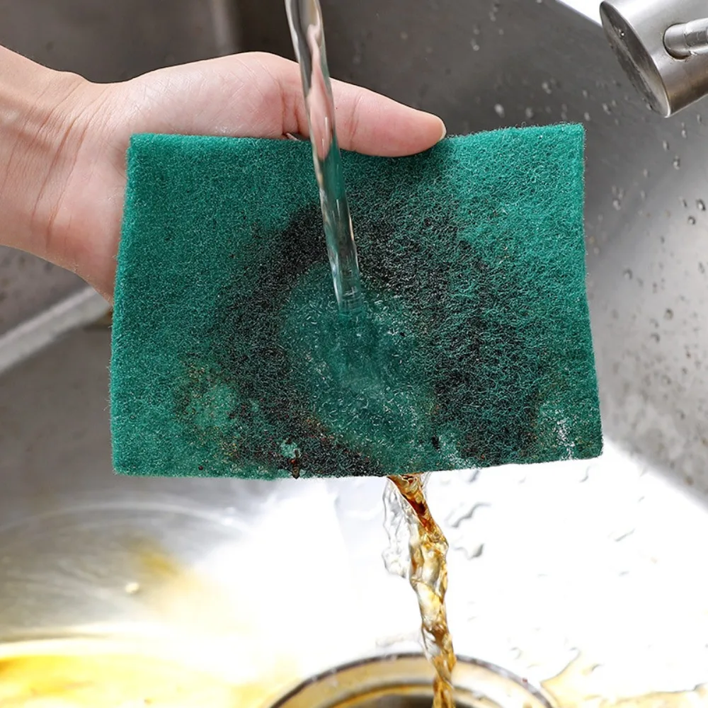 5pcs Green Scouring Pads Washing Supplies Wear-resistant Reusable Scrub Pads Rectangle Kitchen Scrubbers Rust Removal