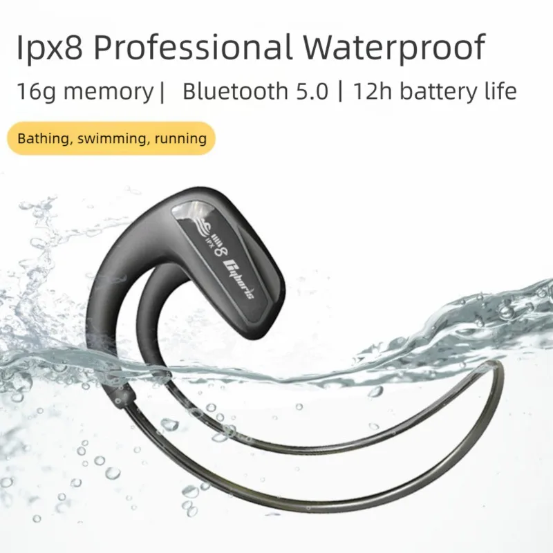 

IPX8 Swimming Waterproof Sports Headphones Bluetooth 5.0 in Ear Earhook Built-In 16G Rom HIFI Stereo True Wireless MP3 Functions