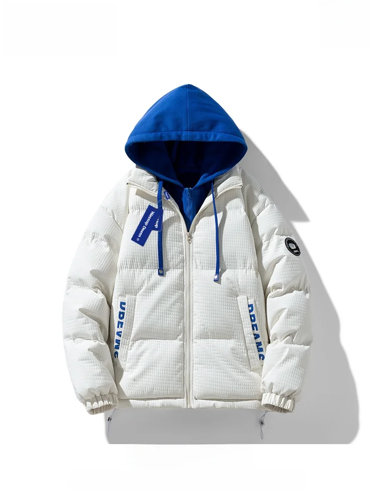 

WASSOP DOZEN Men's Cotton Jaet with Hood Fake Two-Piece Design Warmth Polyester Fiber Long Sve Zipper Closure Casual Coat