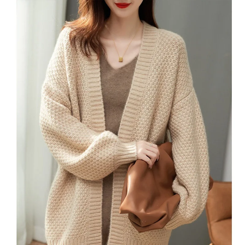 Vintage Knit Cardigan Luxury Jackets Solid Coats Women Warm Sweater Long Sleeve Office Ladies Autumn Winter Outerwear Clothing