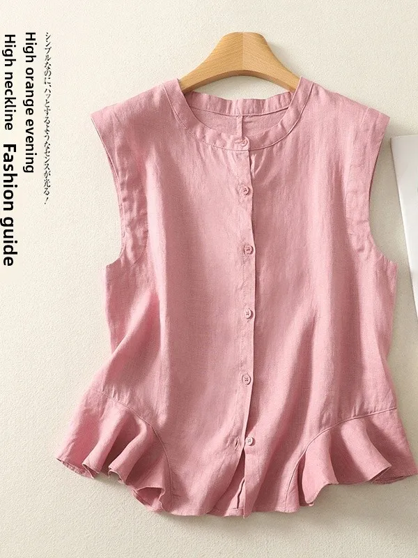 سترة نسائية غير رسمية مستديرة Ne Svel من الكتان مقاس كبير بزر واحد قابلة للتنفس ومزخرفة بالدانتيل بلون نقي سترة ترفيهية