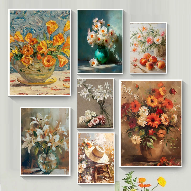 Vintage Ländlicher Bauernhaus-Stil Bunte und Leuchtende Blumen Pflanzen Stilleben Poster Leinwanddruck Küche Heim Wanddekoration