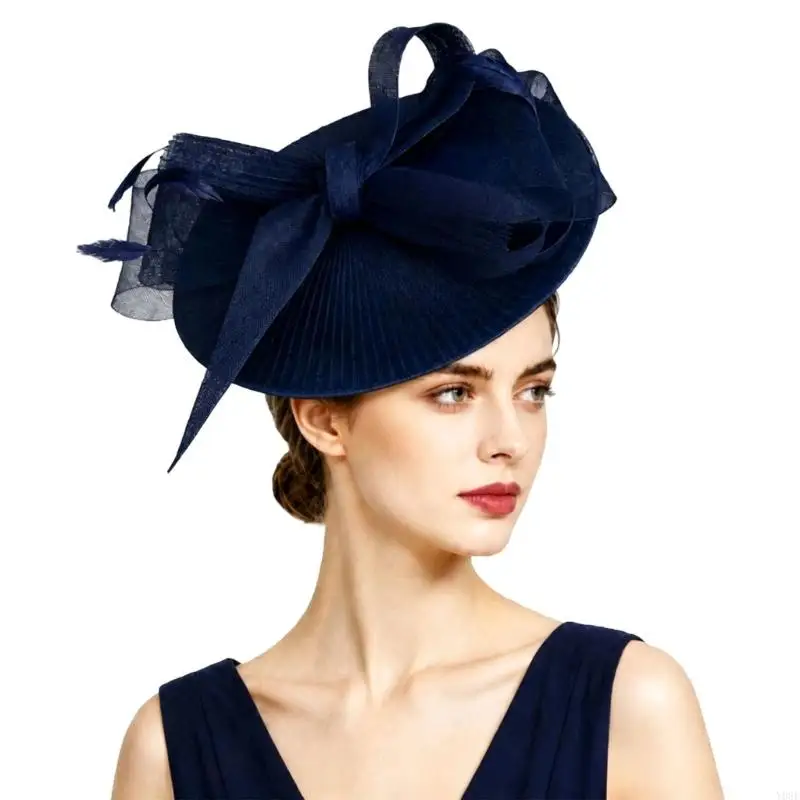 Mesh Fascinator Hair Accessory with Hair Band, Layered Pleats and Accents Costume Hairpiece for Weddings Y08E