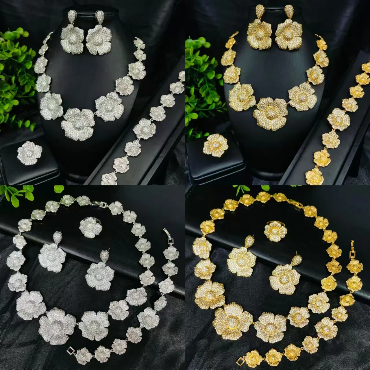 New Dubai Nigeria Africa 4-piece Set Women's Cubic zirconia Jewelry Set Bridal Wedding Party Luxury CZ Crystal Jewelry Set