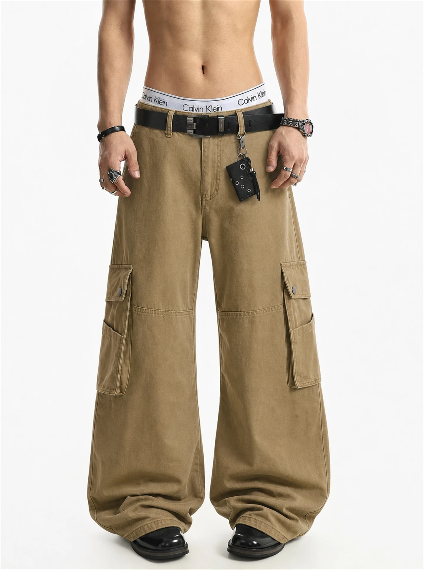 American High Street Multi-Pocket CleanFit Handsome Loose Wide Leg Casual Workwear Long Trousers for Men Breathable Autumn Wear