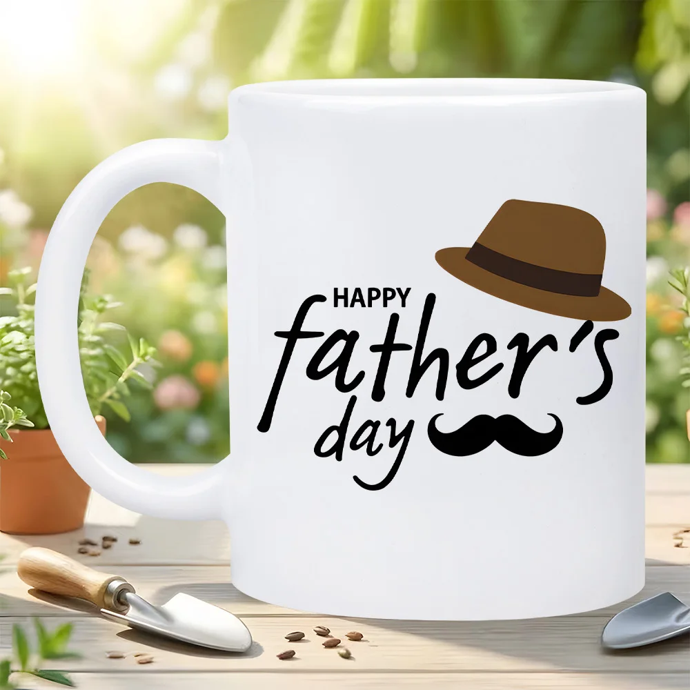 1 beard-themed ceramic mug with hat and beard pattern design - reusable coffee mug, suitable for fathers, birthdays, Christmas g