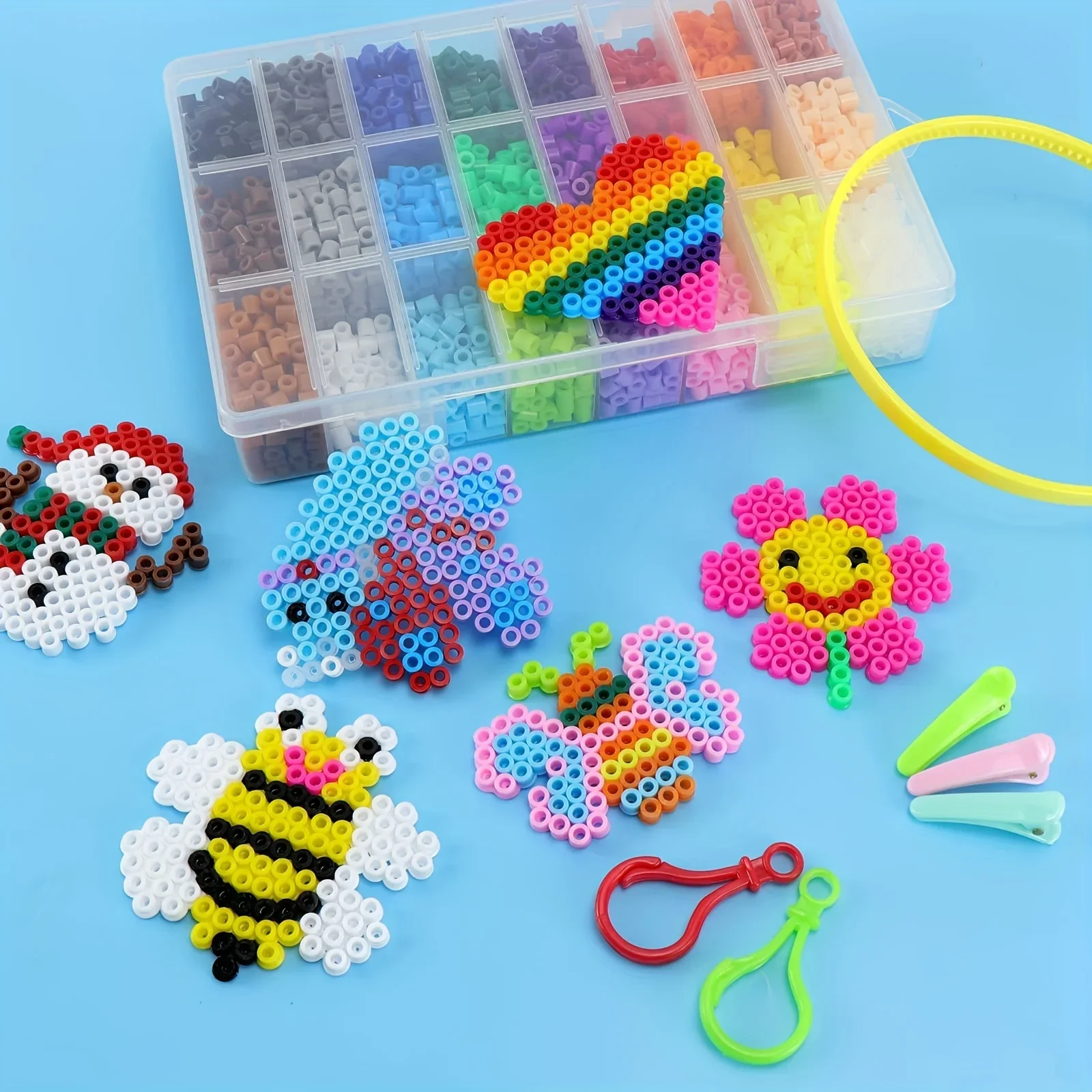 

1 Pack 24 Colors Rainbow Ironing Beads Pegboard Set, 5mm 6300Pcs Hama Beads Pixel Puzzle for Birthday and DIY Toys for Children