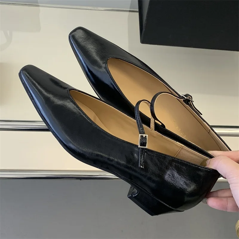 

Aneikeh 2026 Spring Vintage Fashion Soft Leather Women Pointed Toe Shallow Buckle Strap Casual Ballet Eelgant Dress Ladies Shoes
