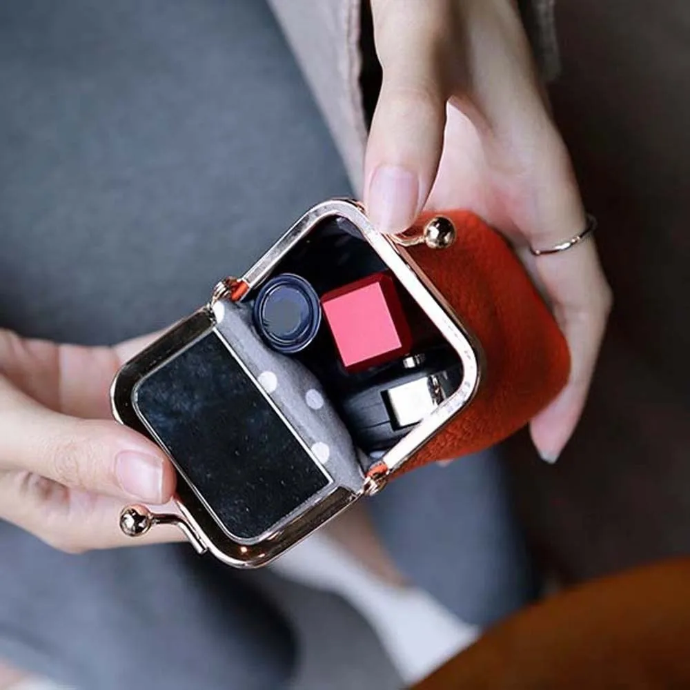 

Кошелек для монет с зеркалом и застежкой Kiss Lock, портативный, изысканный кожаный мешочек для украшений, классический маленький кошелек для мелочей, чехол для наушников