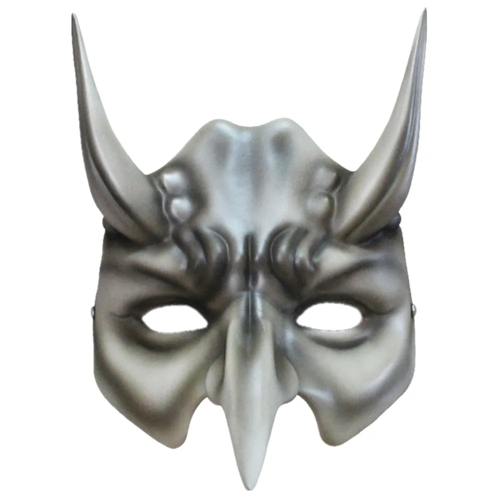 

Long Horn Half Face Prajna Mask Halloween Dress up Ghost Head Demon King Resin Mask Masquerade Ball Prop Adjustable to Wear