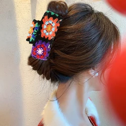 10.5cm Knitted Flower Hair Claw Black Embroidery Irregular Splicing Hair Clips Hairpin Crab Women Retro Hair Accessories