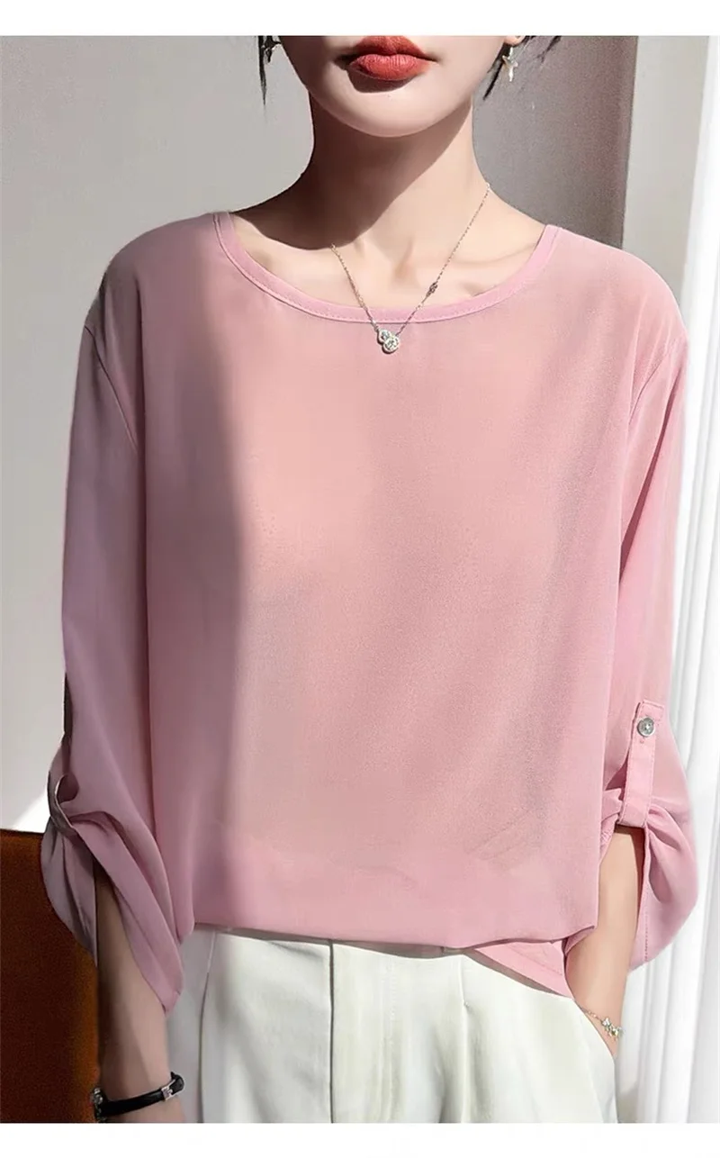 plus Size Black Chiffon Blouse Sexy See-through Women's Top Thin Spring Summer New 2026 Shirt for Ladies
