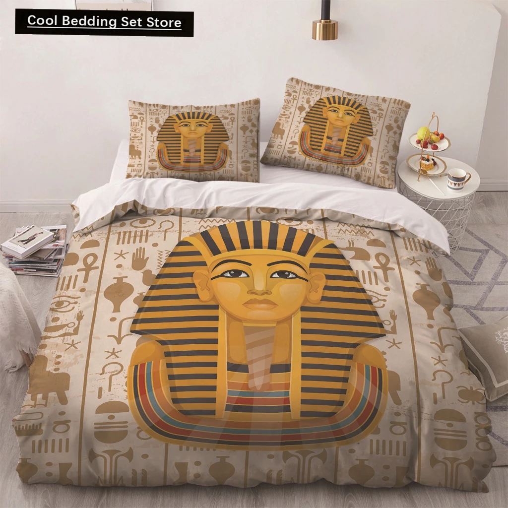 Africa Egypt King Queen Duvet Cover Egyptian Pharaoh Bedding Set for Teens Adults Ancient Frescoes 2/3pcs Polyester Quilt Cover