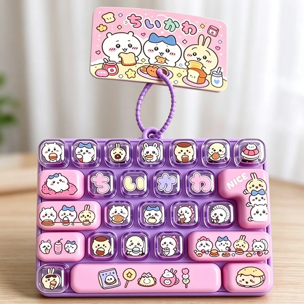 4-Key Chiikawa LED Keyboard Keychain Fidget Toys, 26-Key Fidget Keychain Caps Clicker,Stress Relief Keyboard Keychain Fidget Toy