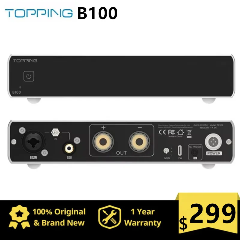 TOPPING B100 mono pure power amplifier SNR DNR 151dB 3 set gain settings output power 4 Ω--100W