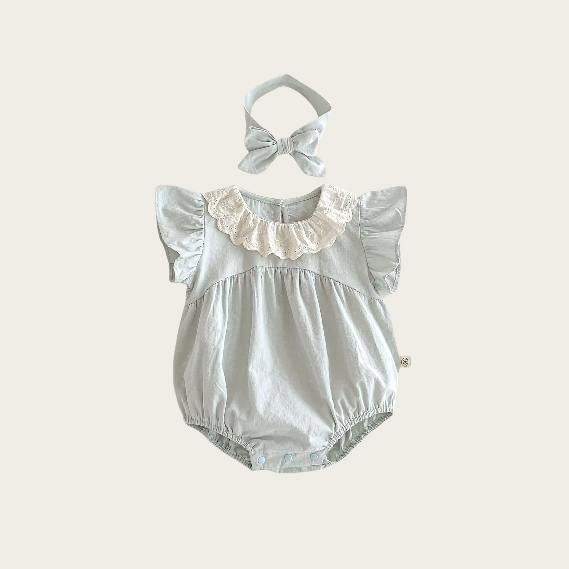 Adorable Baby Girls' Cotton  Soft and Cute Flutter Sleeve Lace Collar Romper and Matching Headband - Ideal for 0 - 2 Y Newborn