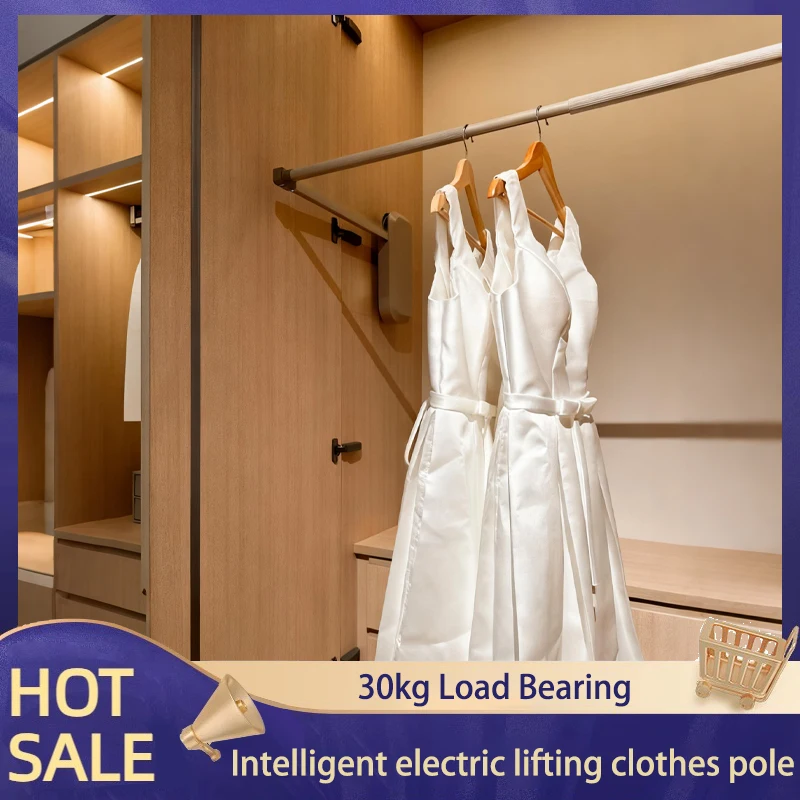 

Automatic Telescopic Electric Lifting Clothes Hanger Rod Smart Sensor Control For Wardrobe Organization Easy Storage