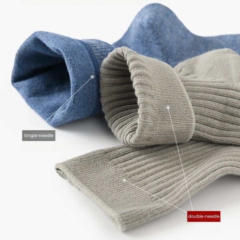 Men's Mid-tube Socks Double Needle Striped Cotton Business Socks Breathable Sweat Absorption Solid Color Long Socks Casual Wear