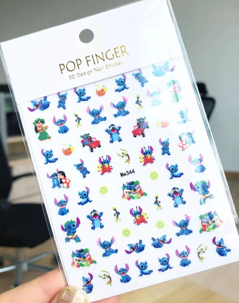 1PCS 3D Disney Stitch Nail Sticker Cartoon Animation Kawaii Blue Anime Nail Art Decorations DlY Self-adhesive Stickers For Nails