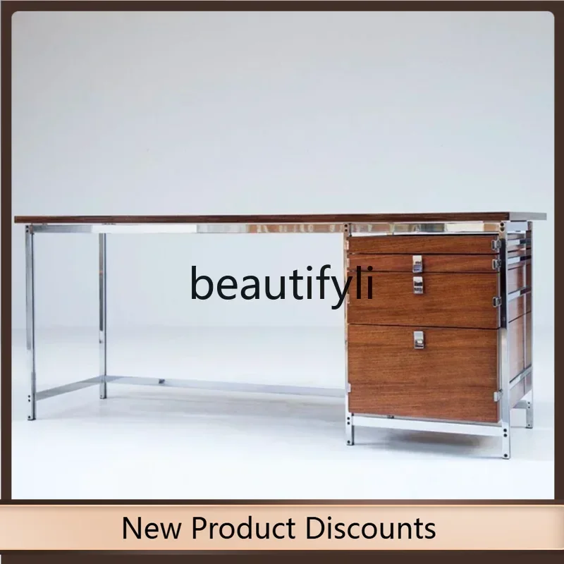 TTT  Desk Modern Simple Desk Writing Desk Italian Retro Stainless Steel