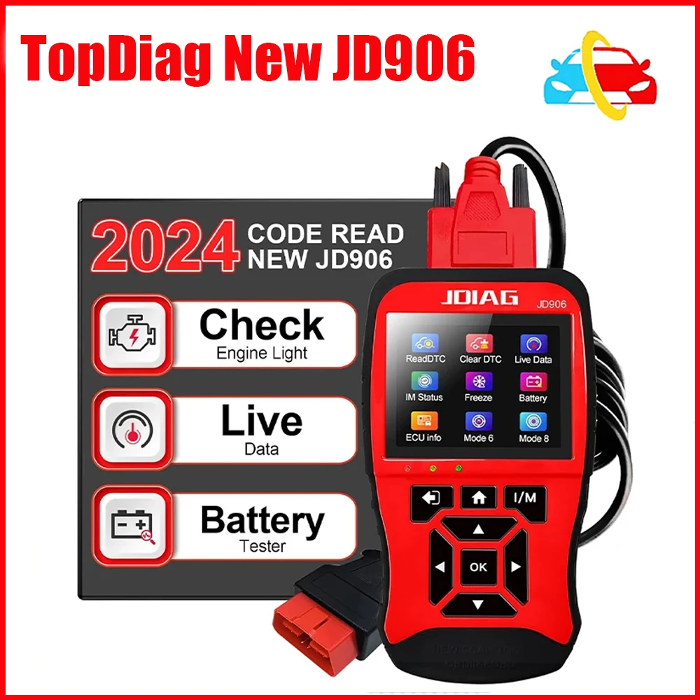 

2024 Newest Battery Tester Topdiag JD906 OBD2 Scanner Check Engine Light Code Reader I/M Readiness Car Diagnostic obd Scan Tool