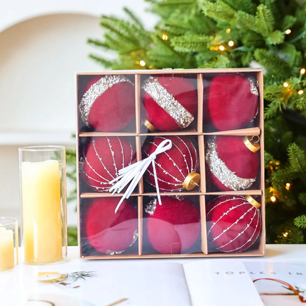 Decorative Flocked Christmas Tree Ornaments Velvet Hanging Spheres For DIY Crafting Festive Home Party Display