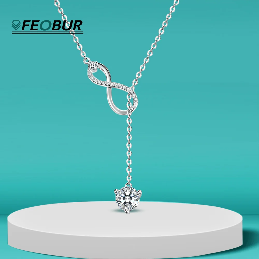 

FEOBUR 1 карат муассанит бесконечность кулон ожерелье для женщин стерлингового серебра 925 пробы Y-образная цепочка на ключицы свадебные украшения подарок