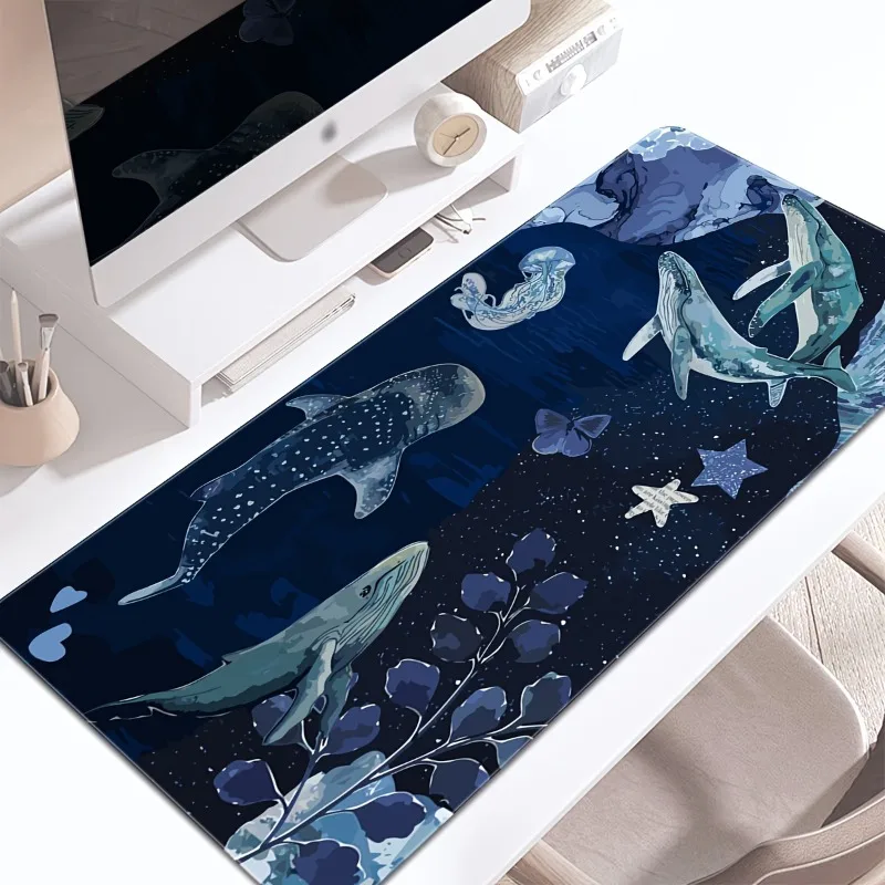 Cartoon Dark Sea Whale Mauspad, große Mauspads, Tastaturmatte, Büro-Schreibtisch-Zubehör für die Schule, Zuhause, Geschenk für Freunde, Familie