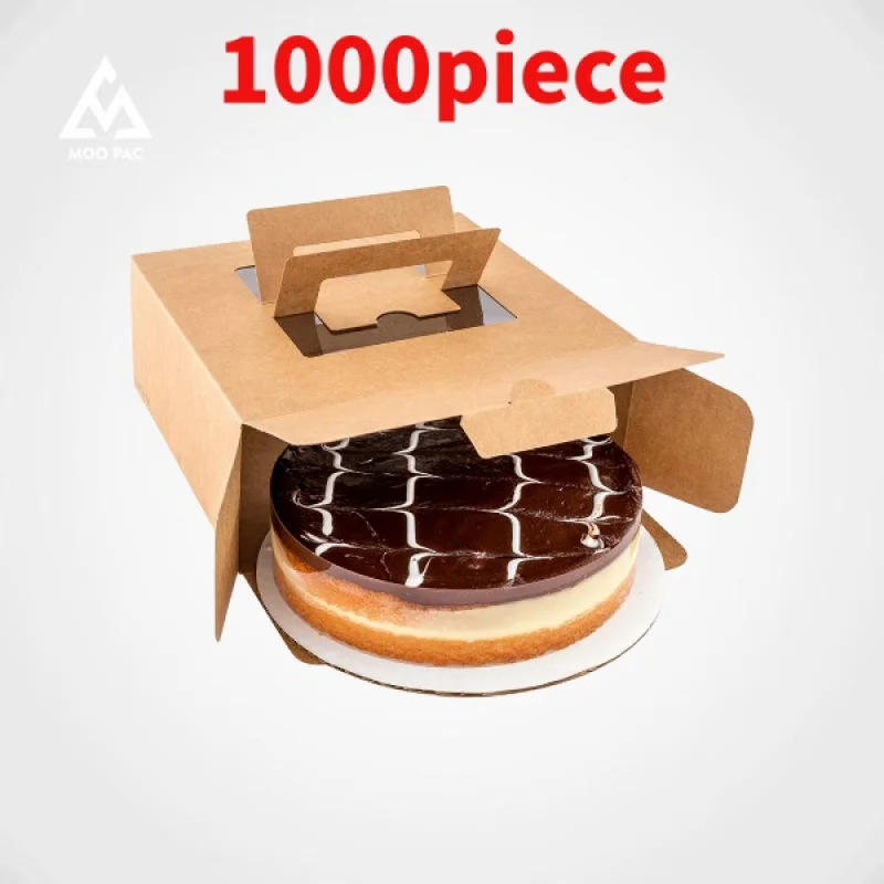 

10 00piece.Custom.Eco Friendly Recyclable Food Grade Kraft Paper Big Cake Box With Handle Bakery Boxes With Window