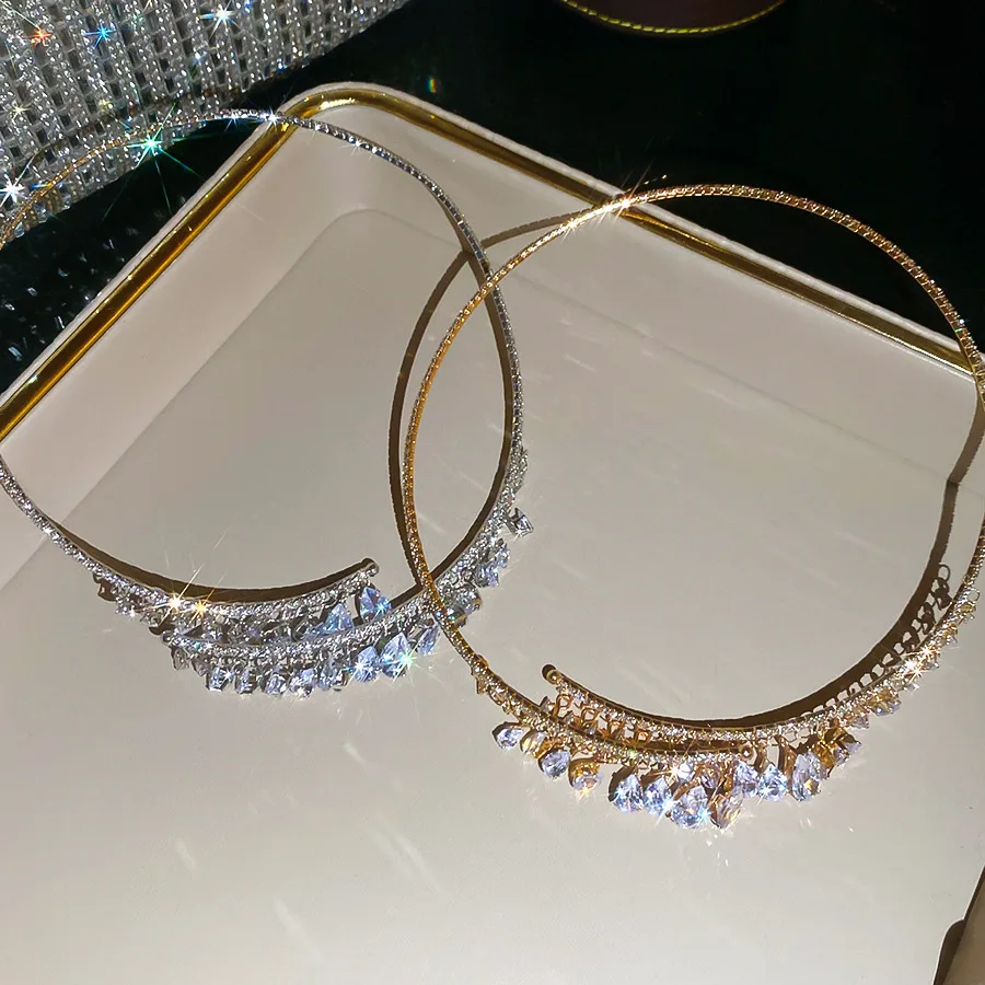 Fashion Elegant Rhinestone Collar Necklace For Women Luxury Shiny Water Drop Shape Zircon Tassel Necklace Wedding Party Jewelry