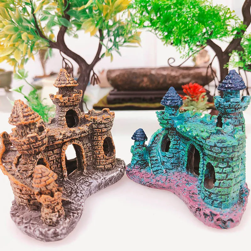 1Pcs Aquarium Creative Ornaments Simulation Resin Castle Fishbowl Retro Landscape Dodge House Fish Tank Accessories