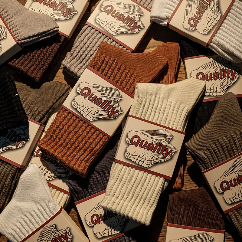 

Pure Cotton Thick Yarn Socks Long Tube Sports Style for Men And Women Retro American Style Moisture Wicking Home Comfortable