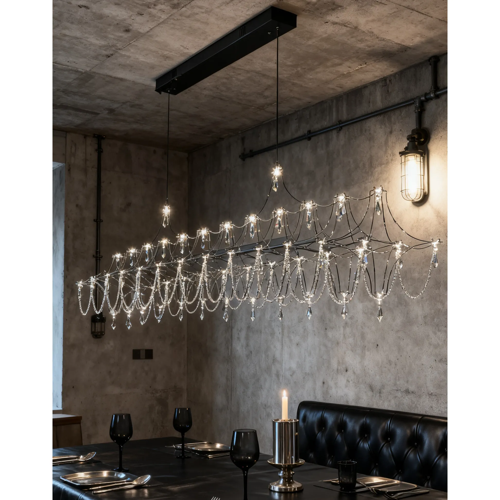 French Luxury Crystal Restaurant Pendant Light Starry Sky Villa Model Room Restaurant Bar Counter Front Desk Long Strip Ligh